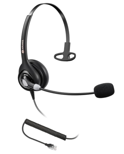 Image of Arama Telephone Headsets for Yealink Phones RJ600Y1 RJ9 Office Wired Headset with Mic Noise Canceling Compatible with Yealink VoIP Phone T54W T46U T33G Poly Snom Grandstream Phones Desk Landline