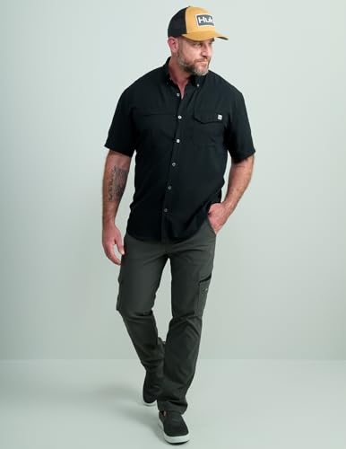 Image of HUK Men's Tide Point Kc Scott Original Artwork Short Sleeve Shirt, Fishing Button Down