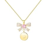 oiasse Initial Necklaces for Girls, Bow Necklaces for Teen Initial D Necklaces Dainty
