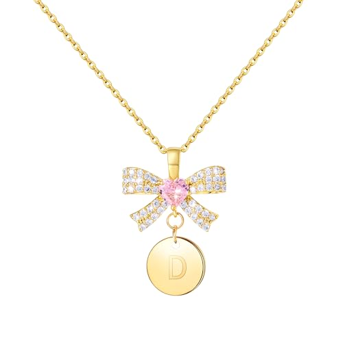 oiasse Initial Necklaces for Girls, Bow Necklaces for Teen Initial D Necklaces Dainty