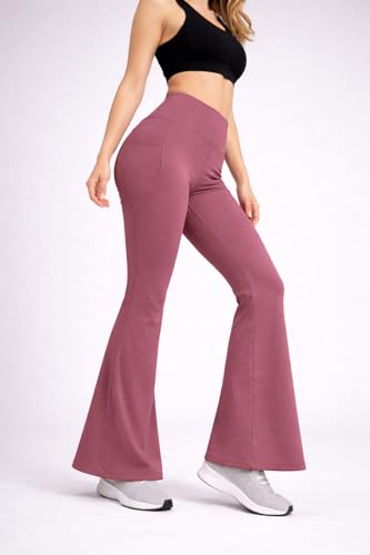 Image of Women's High Waist Bootcut Yoga Pants with Side Pockets | Flared Gym Leggings for Women | Stretchable Workout Bell Bottom Tights for Yoga, Gym, Running & Casual Wear Pack of 2