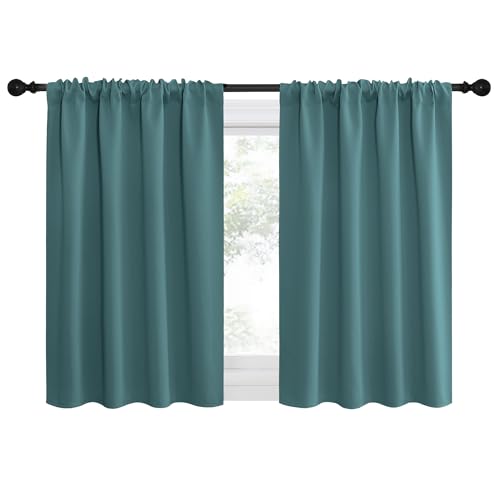 NICETOWN Blackout Curtains for RV Windows, Sea Teal, 29' by 20', 2 Panels, Room Darkening Window Curtain Panels, Easy-Care Solid Thermal Insulated Draperies/Drapes for Daughter Room