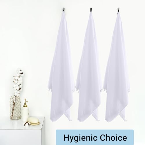 Image of Kuber Industries Pack of 3 Cotton Bath Towel for Women | Super Soft Swimming & Bathing Towel | 30x60 Inch | Travel Cotton Towel & Gamcha | White