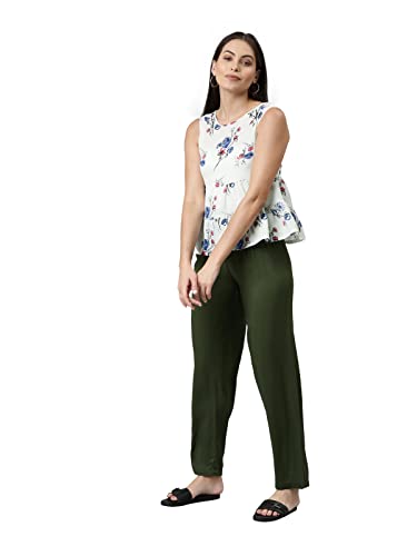 Image of GO COLORS Women Solid Mid Rise Relaxed Fit Viscose Casual Pants