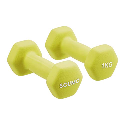 Image of Amazon Brand - Solimo Neoprene Dumbbell 1kg, Set of 2 (Light Green)