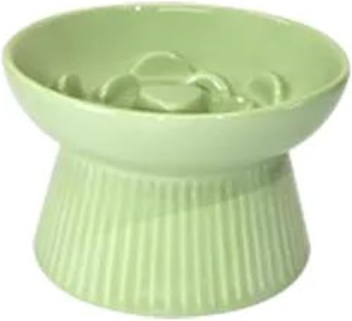 Effonek 小型・中型犬・猫用セラミックペットボウル、窒息防止・ゆっくり食べられるボウル、首を保護する高脚ボウル、衝撃防止 (グリーン)