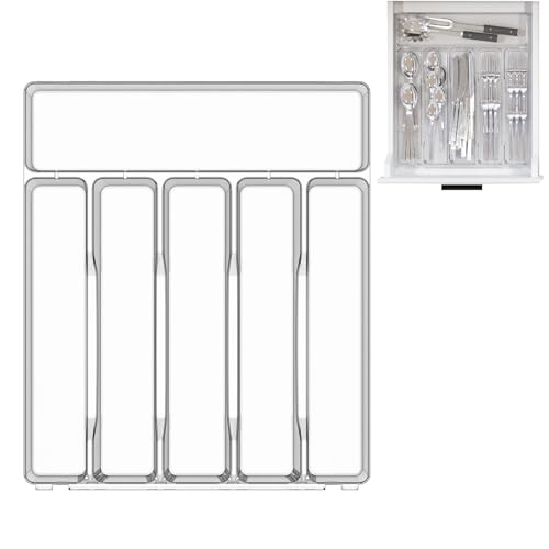 Organizador De Utensilios De Cocina - Bandeja De Plata, Cajón De Almacenamiento Telescópico, Caja De Cubiertos Transparente, Soporte De Vajilla Extensible, Soporte De Almacenamiento Multifuncional | G