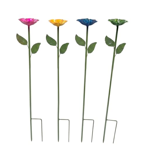 SEEKOGO Bee Watering Station for Garden Metal Bee Bath with Flower Design Colorful Pollinator Watering Station 4-Pack
