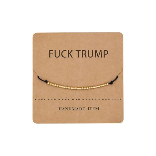 Zxcog Trump Morse Code Bracelet for Men Women Anti Trump Statement Beaded Bracelet With Meaning Card Inspirational Political Jewelry (gold)