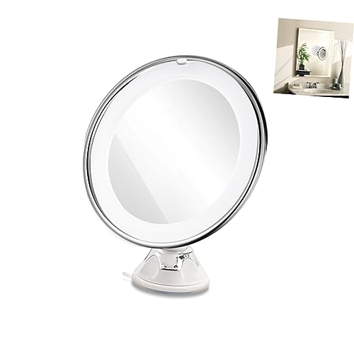 Espejo de maquillaje portátil con luz LED y ventosa redondo miniatura 2
