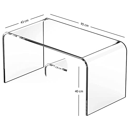 evka Table basse en plexiglas, table basse transparente, table ronde incurvée, table basse moderne, facile à nettoyer et durable 40D x 95W x 43H cm