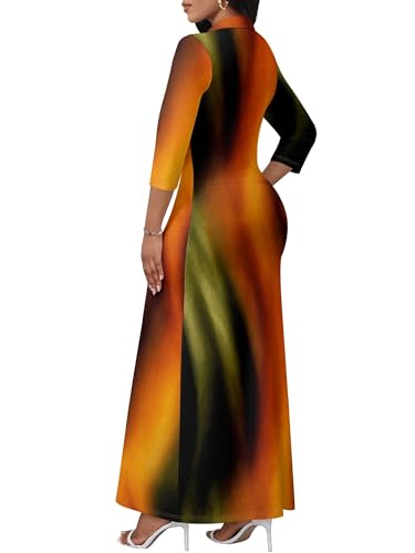 Image of PinkPatty Women's Casual 3 /4 Sleeve Polo V Neck Bodycon Maxi Dress