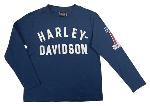 Harley-Davidson Little Boys' #1 Logo Super Soft Long Sleeve Tee - Navy Blue