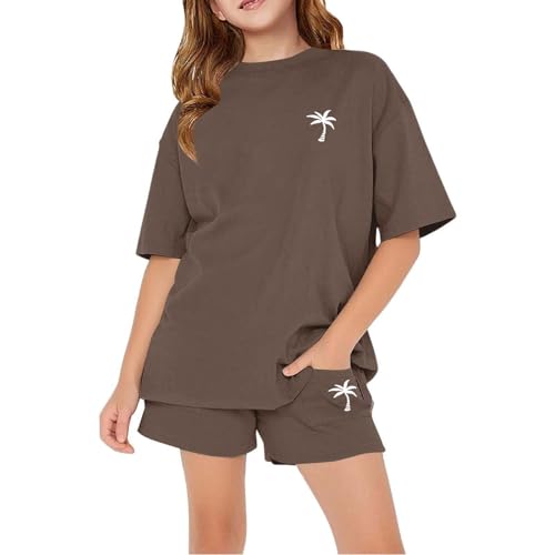 Girls Short Sets Outfits 2 Piece Oversized T Shirt Shorts Teen Girls Clothes Suits Tween Sweatshirt Cotton Tree Outfits2