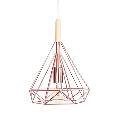 Lámpara de araña moderna de madera con jaula metal oro rosa ajustable 6