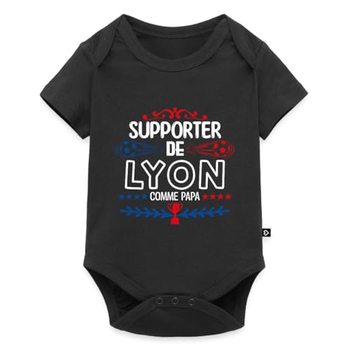 Spreadshirt Supporter de Lyon Comme Papa Foot Lyonnais Cadeau Fête des Pères Body Manches Courtes Bébé Bio, 56 (0-2 mois), noir