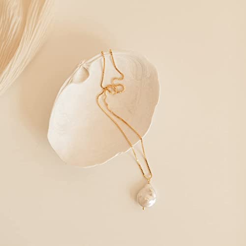 Feskive Dainty Pearl Pendant Necklace For Women Plated 14K Gold Elegant Freshwater Pearl Necklaces Toggle Paperclip Pearl Necklace Half Pearl Half Chain Choker Necklace Irregular Gold Pearl Chain Simple Jewelry For Gifts #TOP4