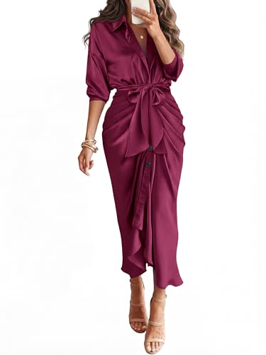 BTFBM Summer Dresses for Women 2026 Long Sleeve V Neck