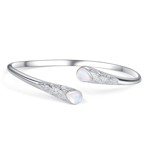 Natural Moonstone Bangle Bracelet For Women Real Moonstone Cuff Bracelet Adjustable Open Bangle Jewelry Gift for Valentine's Day Anniversaries Christmas