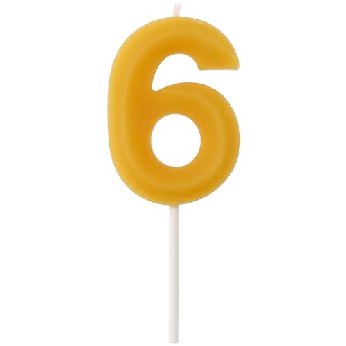 Folat 24306 Vela - Número 6 - Cera de abejas - 4,5 cm - Fabricación de productos naturales, Velas de cumpleaños numeradas Resistentes a caídas, queman más tiempo, aroma a miel