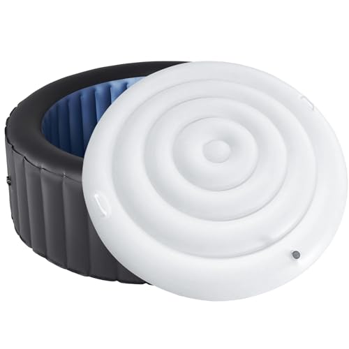 4.7 Ft Inflatable Hot Tub Cover Round Energy Saving Spa Lid Enclosure with Quick and Easy Inflation and Deflation Valve Windproof Rain Insulated Lid Retain Heat and Protect Hot Tub
