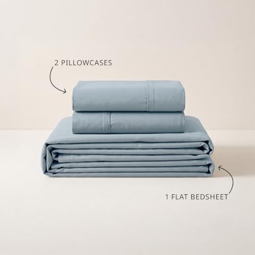 Image of LANE LINEN 100% Organic Cotton Bedsheet for King Size Bed - French Blue | GOTS Certified, Percale Weave, 108x108 inches, Soft & Breathable, Machine Washable, Includes 2 Pillow Covers