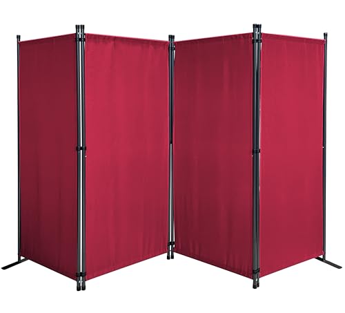QUICK STAR Skärmvägg 4-delad 220 x 165 cm Rubinröd | Trädgård Utomhus Väderbeständig | Balkong Insynsskydd Fällbar | Tyg Rumsavdelare | Avdelningsvägg Inomhus | Paravent Skiljevägg
