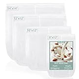 Ninsula 4PCS Nut Milk Bag, Food Grade Nylon Cheese Cloth Bag, Straining Reusable Fine Mesh Strainer for Tea, Yogurt, Juice, Cheese, Soup, Herbs, Vegetable Juice (8'x12'/14'x14'/10'x12'/12'x12')