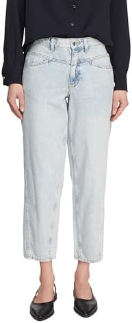 COMMA Damen Barrel Leg Jeans – Mid Rise, Denim mit Waschung, Ziernähte, Ankle-Länge
