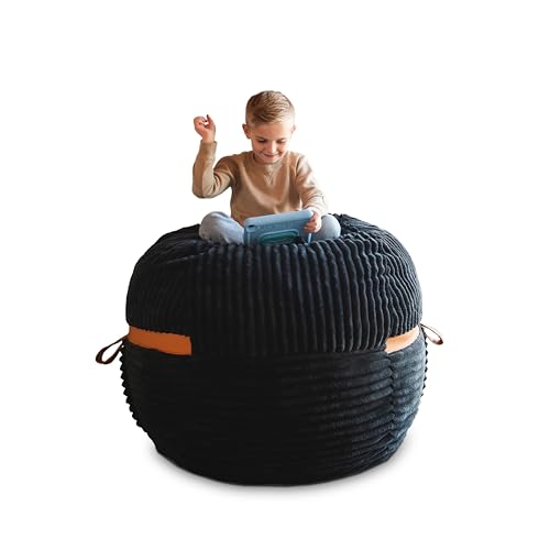 Image of Big Joe Fuf 4Ft Foam Bean Bag Chair with Removable Cover for Kids, Teens, Black Licorice, Corded Plush, 4 Foot Large Reading and Gaming Seat