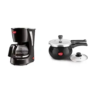 Pigeon by Stovekraft Brewster Coffee Maker. A Small Size Coffee Maker of Home Machine (Black) & Pigeon by Stovekraft 12639 Titanium Hard Anodised Aluminium Handi Pressure Cooker, 3 Litres, Black