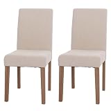 Mendler Littau - Juego de 2 sillas de comedor con respaldo alto, tela y tela de chenilla, color crema y patas de color natural