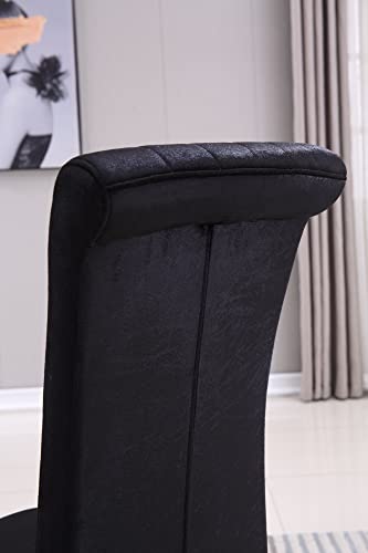 Henf Dining Chairs Set Of 2, Contemporary Velvet Upholstered Dining Room Chairs With Mirror Stainless Steel Legs, High-Back Dining Chair Accent Armless Chairs For Kitchen Dining Room (Black & Silver) #TOP6