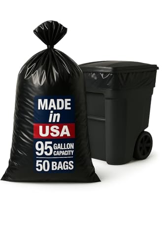 95-96 Gallon Extra-Large Black Garbage Can Liners Heavy-Duty Trash Bags 50 Bags 1.5 Mil Thick Ideal for Commercial & Home Use