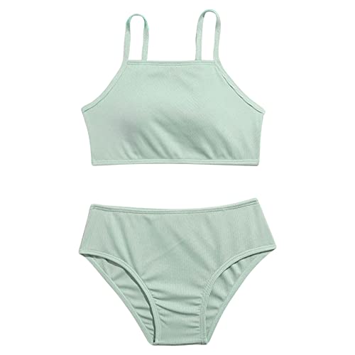 Kids Girls Swimwear Bikini Set Padded Cropped Bra Top and Swim Shorts Briefs Summer Bathing Suits