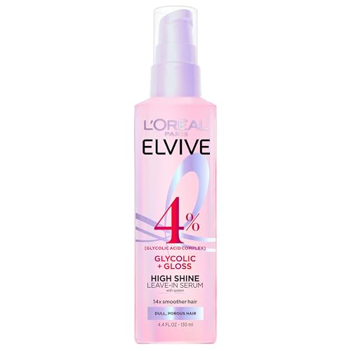 L'Oreal Paris Elvive Glycolic + Gloss High Shine Leave-In Hair Serum, Smooths Dull, Porous Hair Into...