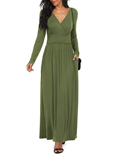 Image of LILBETTER Women Long Sleeve Deep V Neck Loose Plain Long Maxi Casual Dress