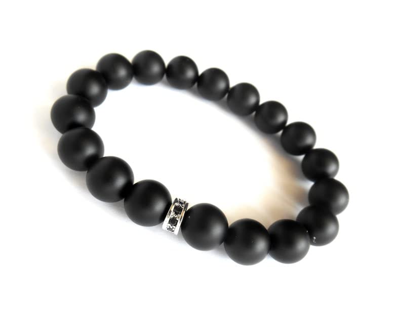 Bracelet en onyx noir mat 10mm élastique et robuste pour homme et femme