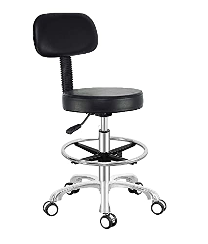 Image of Antlu Rolling Adjustable Stool Drafting Chair for Office Shop Kitchen Medical Salon,Swivel Stool with Wheels and Back (Black, with Foot Ring)