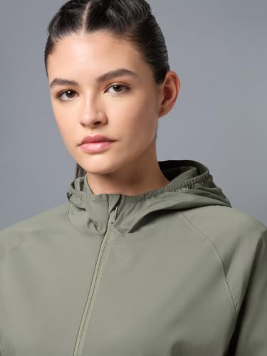 Image of TECHNOSPORT Women's Solid Slim Fit Hooded Jacket with TECHNOWARM+ | Full Zip Polyester Winter Jacket for Sports, Gym, Travel & Casual Wear | Long Sleeve Hooded Activewear with Moisture-Wicking Fabric