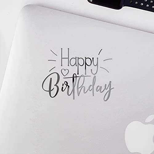 Decal Stickers of Happy Birthday (Metallic Silver) (Set of 2) Premium Waterproof Vinyl Decal Stickers for Laptop Phone Accessory Helmet Car Window Mug Tuber Cup Door Wall - ANDsticd46745SI