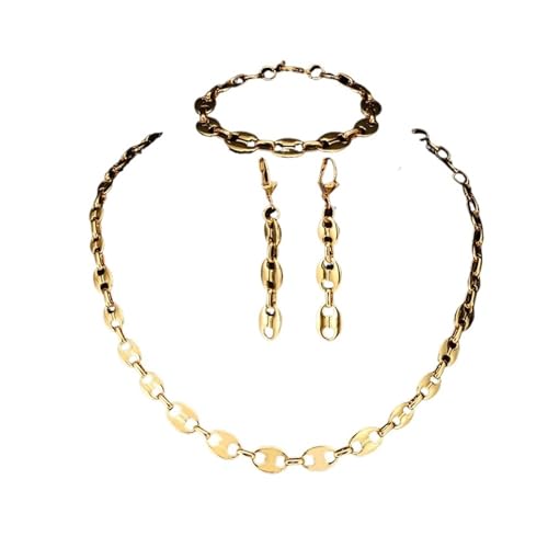 runhuabaihuo Pulsera Dorada Pendiente Collar Conjunto Hebilla Acero Inoxidable