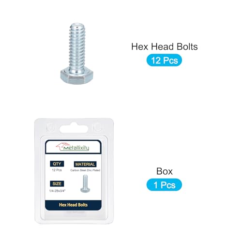 Image of METALLIXITY Hex Bolts (1 /4-28x3 /4) 12Pcs, Carbon Steel Zinc Plated Fully Threaded, UNF Fine Thread Hex Head Screw Bolt - for Furniture Repair, Silver