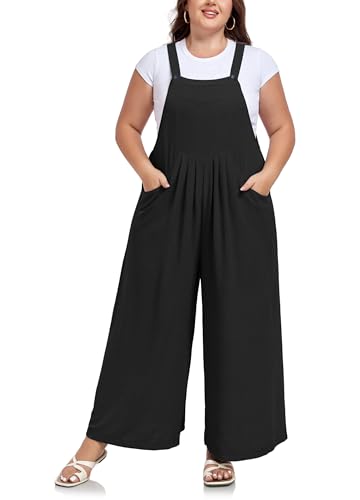 Moon Wood Latzhose Damen Große Größen Sommer Jumpsuit Oversize Baggy Overall Casual Weites Bein Hose mit Verstellbaren T...