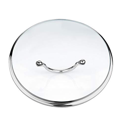 GOURMEX Tempered Glass Cookware Lid with Stainless Steel Rim and Sturdy Riveted Handle to Fit Pots, Frying Pans and Skillets, Dishwasher and Oven Safe, Heat Resistant (28cm)