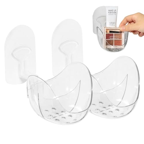 Soporte de esponja de belleza de montaje en la pared, estante de almacenamiento de hojaldre en polvo | Rack de hojaldre de huevo transparente | 2x Accesorios de maquillaje multifuncional, soporte cosm