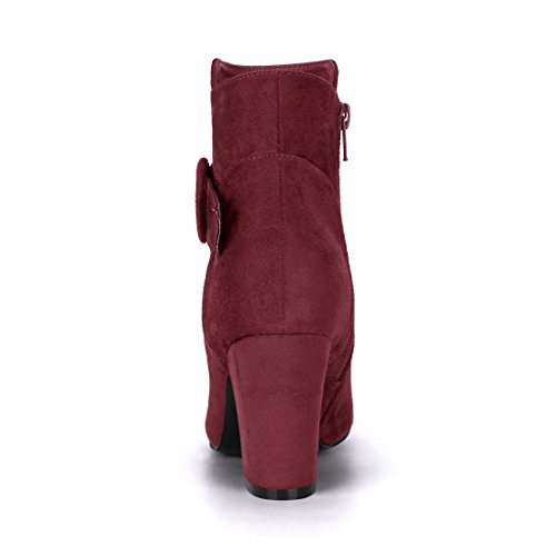 Allegra K Allegra K Women's Round Toe Block Heel Burgundy Ankle Booties 8 M US
