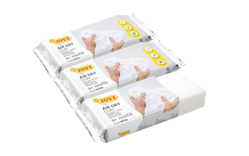 Jovi Air Dry Modelliermasse, gebrauchsfertig, lufttrocknend, auf Basis von Feuchtton, 250 g in weiß, 3er Pack