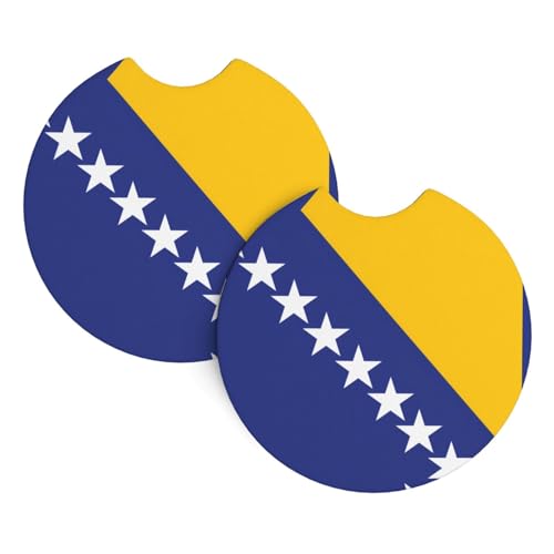 Lot de 2 sous-verres universels pour voiture Drapeau de la Bosnie-Herzégovine, 6,9 cm, pour homme et femme