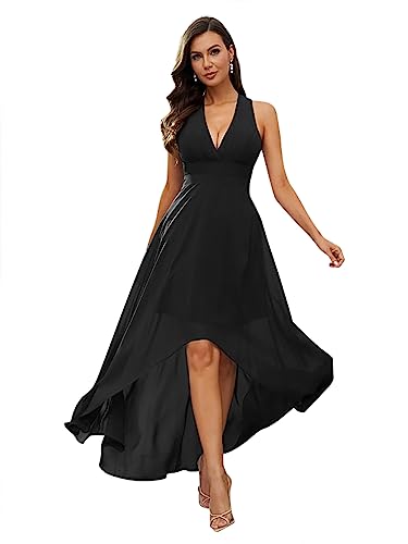 Deep V-Neck Bridesmaid Dresses for Wedding Short Chiffon High Low A Line Formal Prom Gown